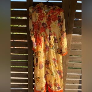 Ethnic Indian Wear Floral Long Sleeve Dress Pleated Kurtha Desi Orange Pink